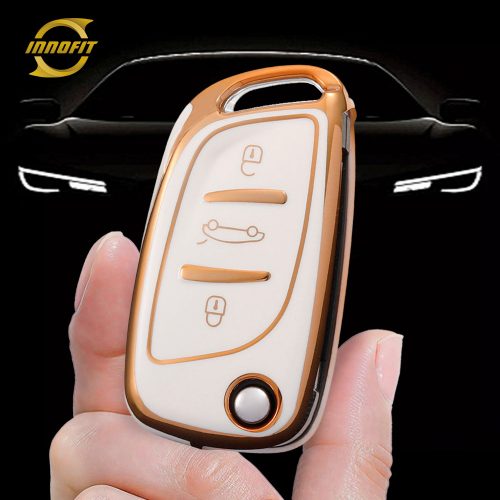 PUA1T1-White-Gold Plating- Car Key Cover For Peugeot Citroen