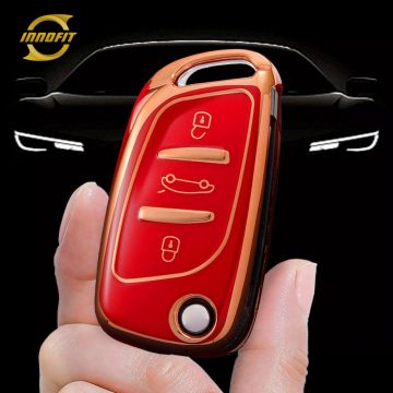 PUA1T1-Red-Gold Plating- Car Key Cover For Peugeot Citroen