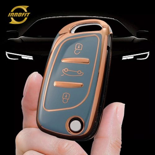 PUA1T1-Granny Grey-Gold Plating- Car Key Cover For Peugeot Citroen