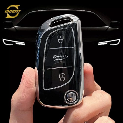 PUA1T1-Black-Silver Plating- Car Key Cover For Peugeot Citroen