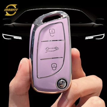 PUA1T1-Purple-Silver Plating- Car Key Cover For Peugeot Citroen