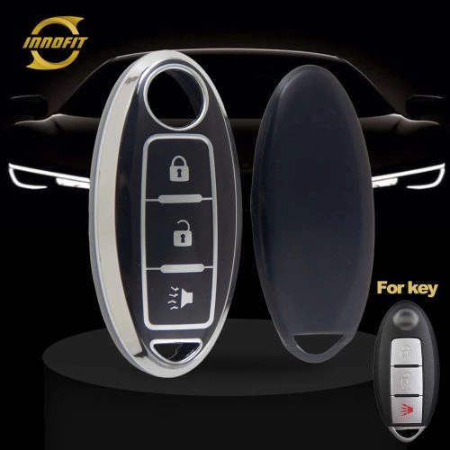 NIB2T1-Black-Silver Plating- Car Key Cover For Nissan Infiniti
