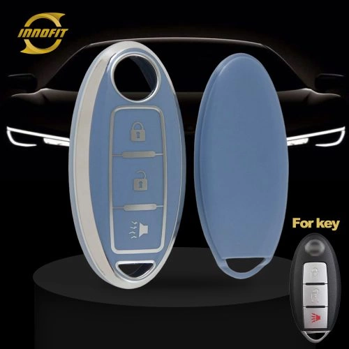 NIB2T1-Light Blue-Silver Plating- Car Key Cover For Nissan Infiniti