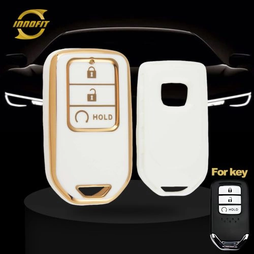 HOA3T1-White-Gold Plating- Car Key Cover For Honda
