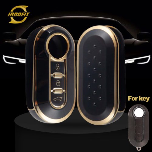 FIA1T1-Black-Gold Plating- Car Key Cover For Fiat