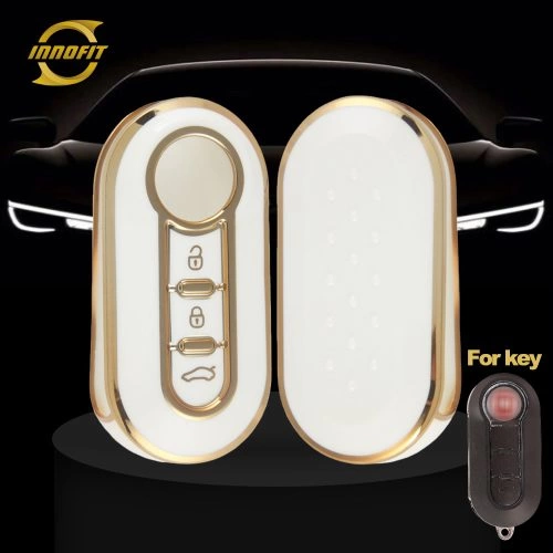 FIA1T1-White-Gold Plating- Car Key Cover For Fiat