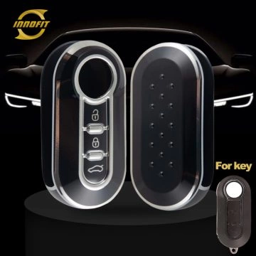 FIA1T1-Black-Silver Plating- Car Key Cover For Fiat