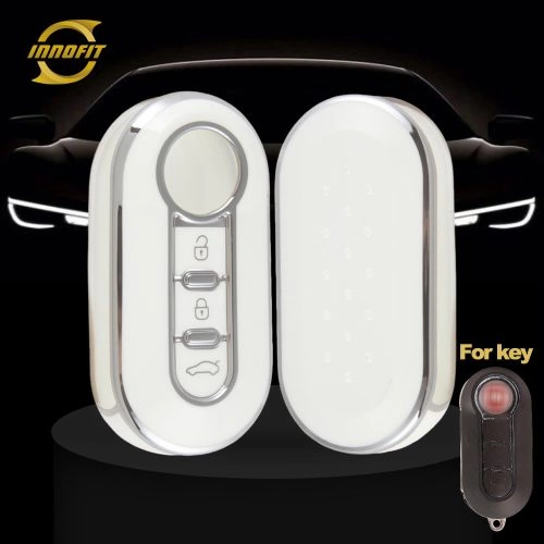 FIA1T1-White-Silver Plating - Car Key Cover For Fiat