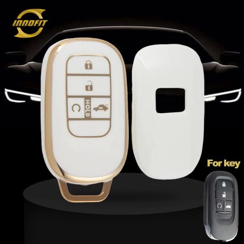 HOB1T1-White-Gold Plating- Car Key Cover For Honda