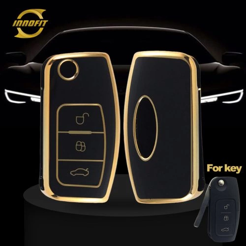 FOE1T1-Black-Gold Plating- Car Key Cover For Ford