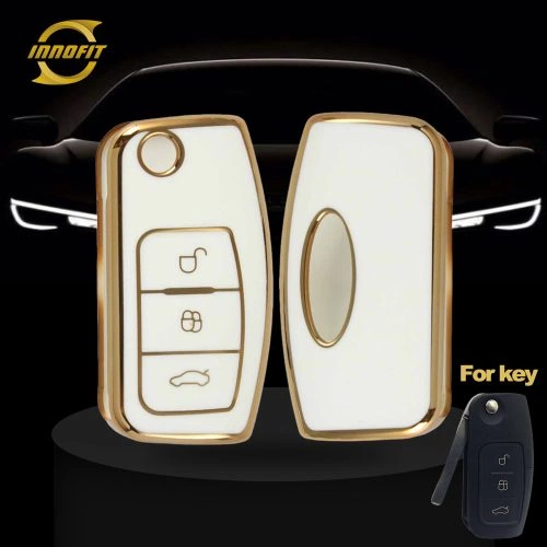 FOE1T1-White-Gold Plating- Car Key Cover For Ford