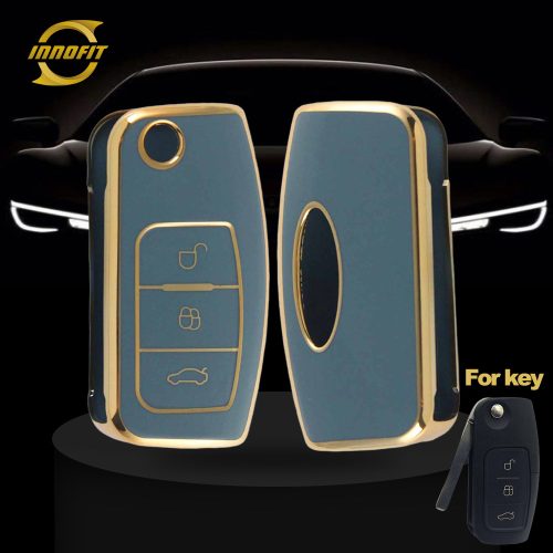 FOE1T1-Granny Grey-Gold Plating- Car Key Cover For Ford