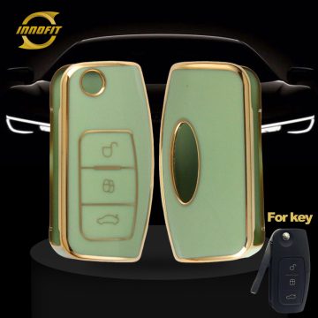 FOE1T1-Green-Gold Plating- Car Key Cover For Ford