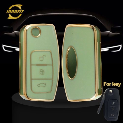 FOE1T1-Green-Gold Plating- Car Key Cover For Ford