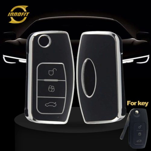 FOE1T1-Black-Silver Plating- Car Key Cover For Ford