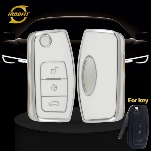 FOE1T1-White-Silver Plating- Car Key Cover For Ford