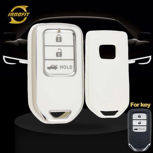 HOA4T1-White-Silver Plating- Car Key Cover For Honda