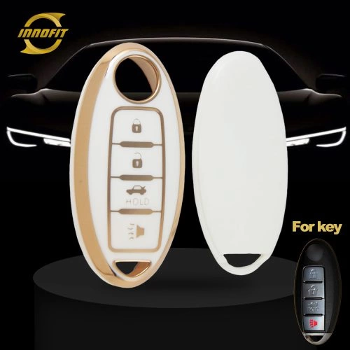NIB5T1-White-Gold Plating- Car Key Cover For Nissan Infiniti