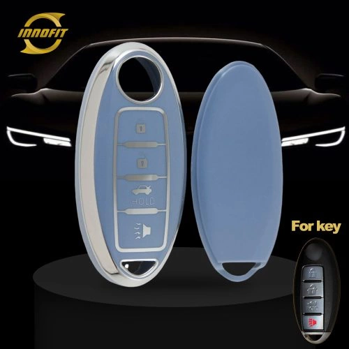 NIB5T1-Light Blue-Silver Plating- Car Key Cover For Nissan Infiniti