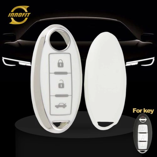 NIB3T1-White-Silver Plating- Car Key Cover For Nissan Infiniti