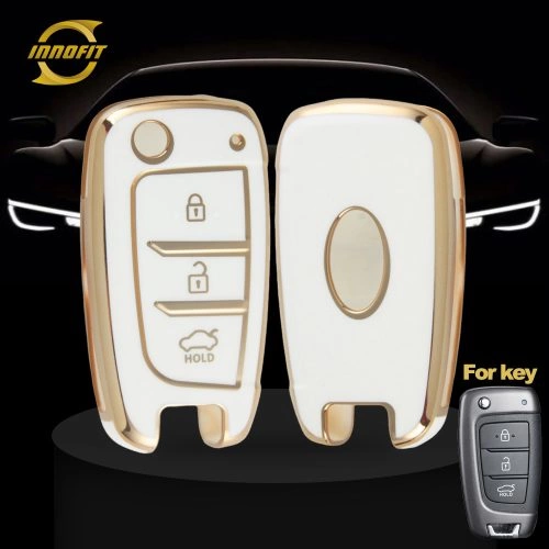 HYB1T1-White-Gold Plating- Car Key Cover For Hyundai