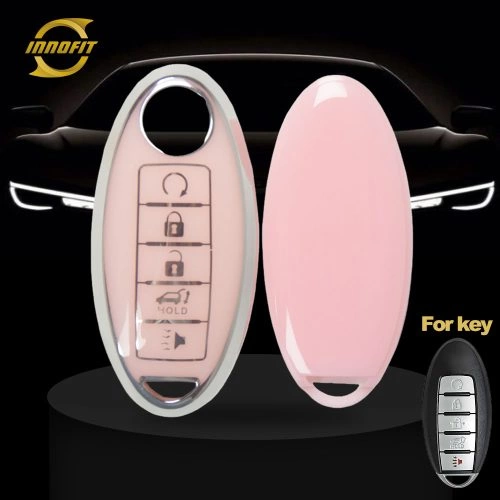 NIB6T1-Pink-Silver Plating- Car Key Cover For Nissan