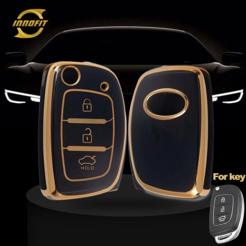 HYF2T1-Black-Gold Plating- Car Key Cover For Hyundai