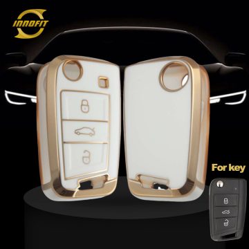 VOA1T1-White-Gold Plating- Car Key Cover For Volkswagen skoda SEAT