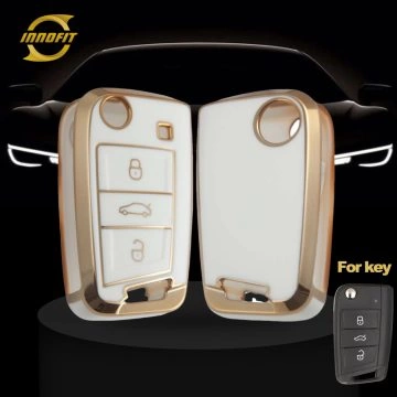 VOA1T1-White-Gold Plating- Car Key Cover For Volkswagen skoda SEAT