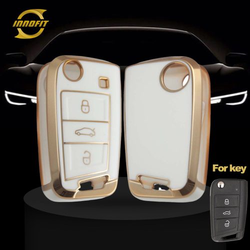 VOA1T1-White-Gold Plating- Car Key Cover For Volkswagen skoda SEAT