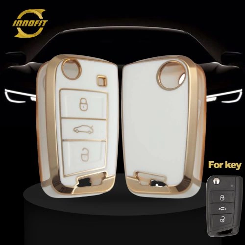 VOA1T1- 화이트-골드 도금- 폭스 바겐 스코다 시트 용 자동차 키 커버