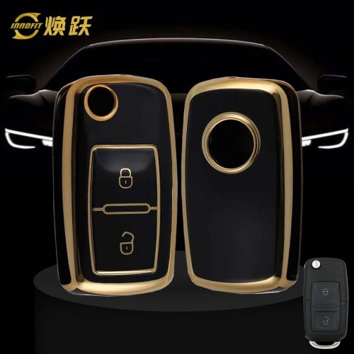 VOB2T1-Black-Gold Plating- Car Key Cover For Volkswagen SEAT skoda