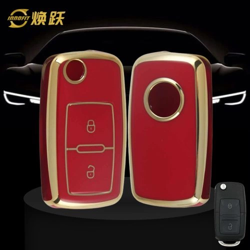 VOB2T1-Red-Gold Plating- Car Key Cover For Volkswagen SEAT skoda