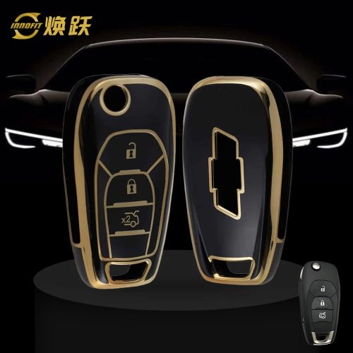 CEE1T1-Black-Gold Plating- Car Key Cover For Chevrolet
