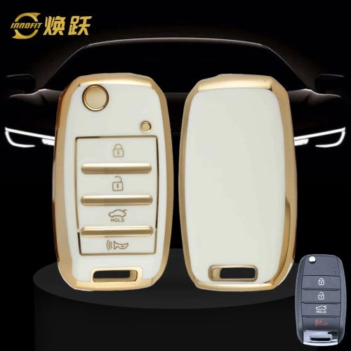KIE2T1-White-Gold Plating- Car Key Cover For Kia