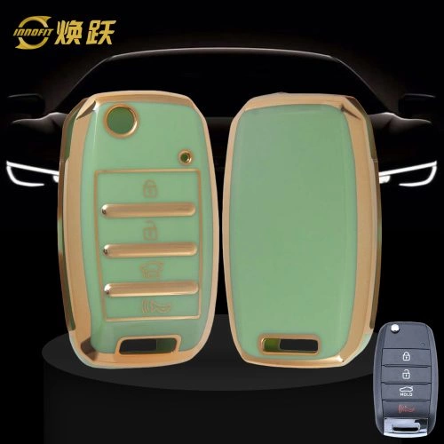 KIE2T1-Green-Gold Plating- Car Key Cover For Kia