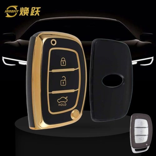 HYD2T1-Black-Gold Plating- Car Key Cover For Hyundai