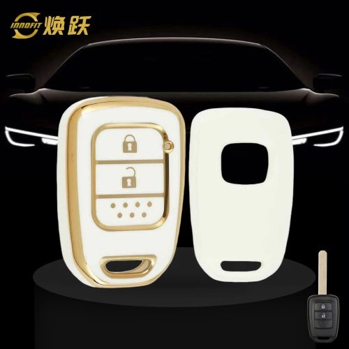 HOM1T1-White-Gold Plating- Car Key Cover For Honda