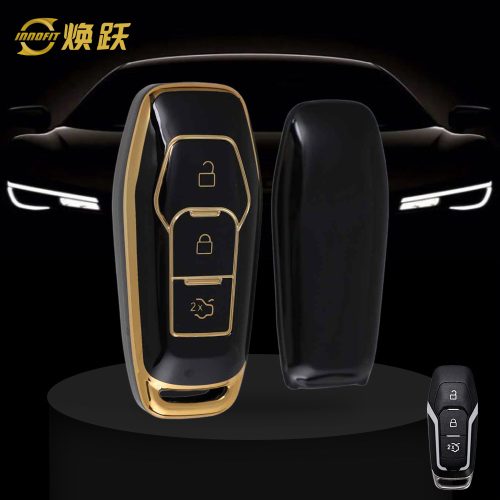 FOU3T1-Black-Gold Plating- Car Key Cover For Ford