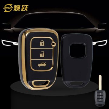 HOM2T1-Black-Gold Plating- Car Key Cover For Honda
