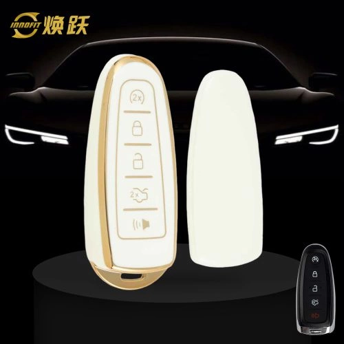 FOJ1T1-White-Gold Plating- Car Key Cover For Ford LINCOLN