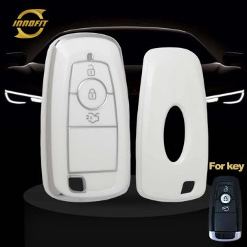FOB1T1-White-Silver Plating- Car Key Cover For Ford