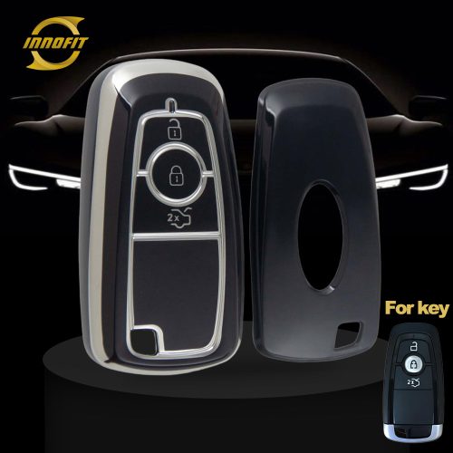 FOB1T1-Black-Silver Plating- Car Key Cover For Ford