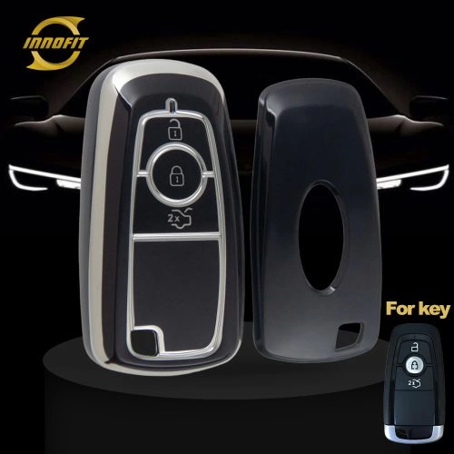 FOB1T1-Black-Silver Plating- Car Key Cover For Ford