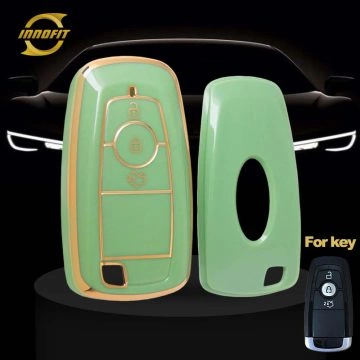 FOB1T1-Green-Gold Plating- Car Key Cover For Ford