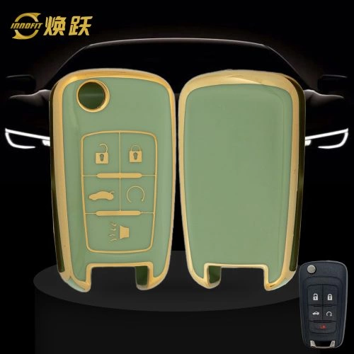 CED5T1-Green-Gold Plating- Car Key Cover For Chevrolet Opel GMC Holden