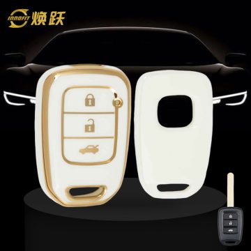 HOM2T1-White-Gold Plating- Car Key Cover For Honda