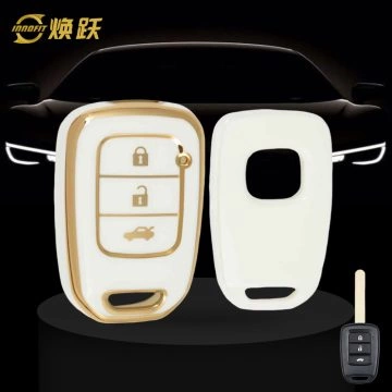 HOM2T1-White-Gold Plating- Car Key Cover For Honda