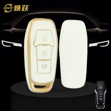 FOU3T1-White-Gold Plating- Car Key Cover For Ford