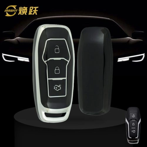 FOU3T1-Black-Silver Plating- Car Key Cover For Ford